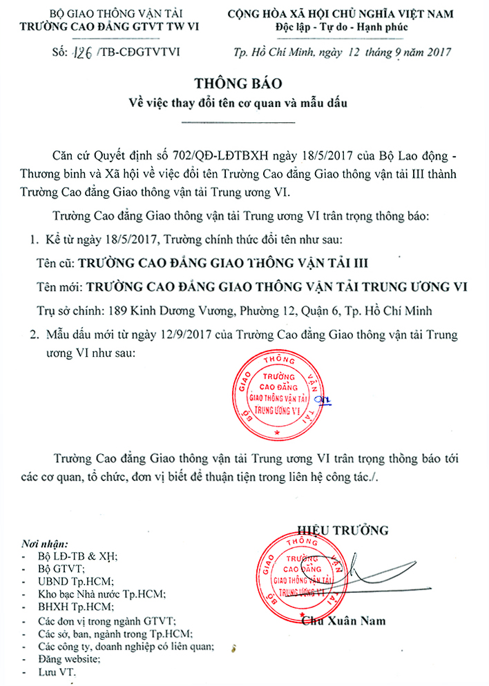 Cao đẳng Giao Thông Vận Tải Trung ương 6